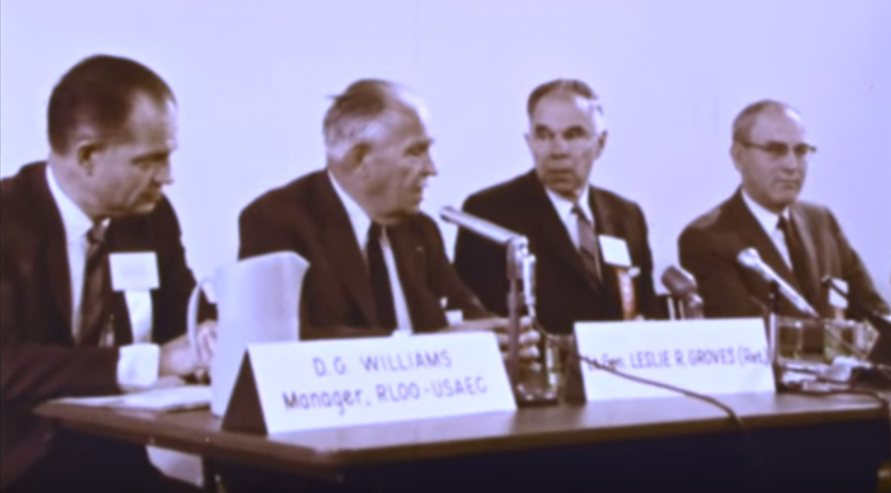General Leslie R. Groves, Glenn Seaborg, and others at the Hanford 25th anniversary ceremony